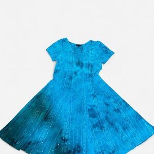 Sami & Jo Blue Pleated A-Line Dress with V-Neck